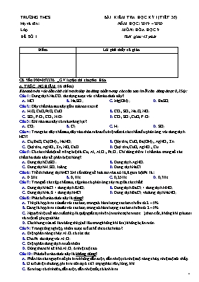 Bài kiểm tra học kỳ I môn Hóa học Lớp 9 - Năm học 2019-2020
